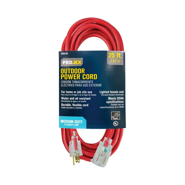 Projex Indoor or Outdoor 25 ft. L Red Extension Cord 14/3 SJTOW OU-JTO14-025-RP - main